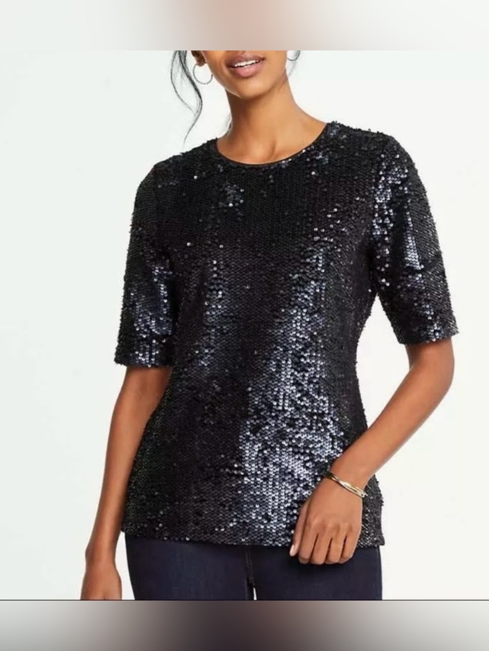 Ann Taylor navy blue short-sleeve sequin top Size Medium